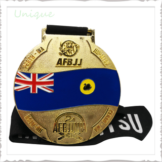 Personalice la medalla de oro de la competencia con la cinta, el honor de la medalla de Sounvenir con la bandera United Kindom, la medalla de premios para regalos