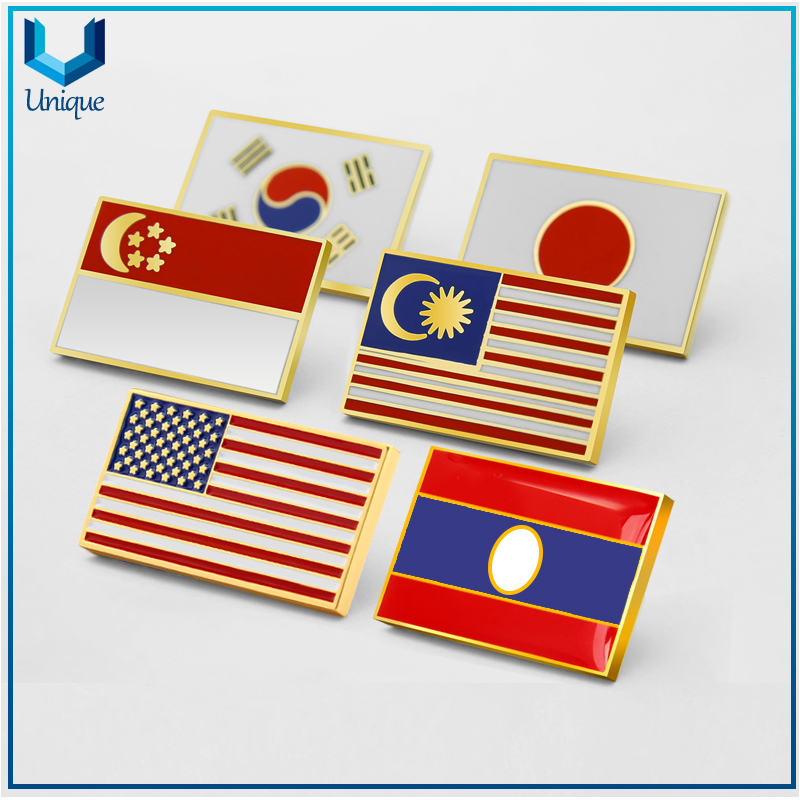 Muere golpeó el pin de solapa de hierro, bandera de oro, bandera de esmalte, bandera de esmalte, pernos de solapa, pernos de doble bandera, PIN de personalización de la fábrica