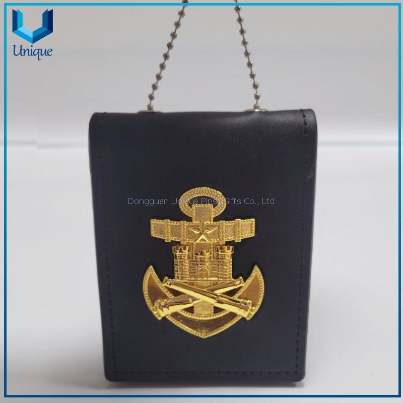 Estuche de cuero para insignia de policía, Funda de cuero / Oro 3D / Insignia de policía de Ecuador plateada con soporte de cuero genuino + Cadena de bolas, Emblema de policía, Insignia de moneda Seuvenir