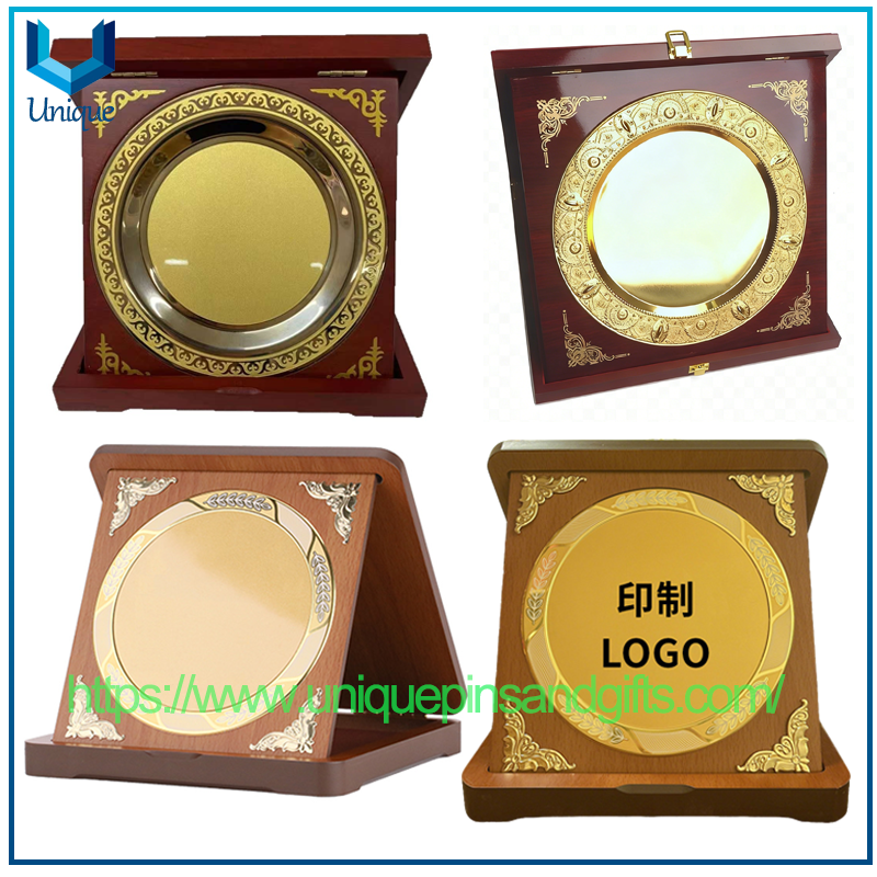 Nuevo Placa de medalla exquisita, placa de madera en blanco, placa dorada, placa plegable de madera 