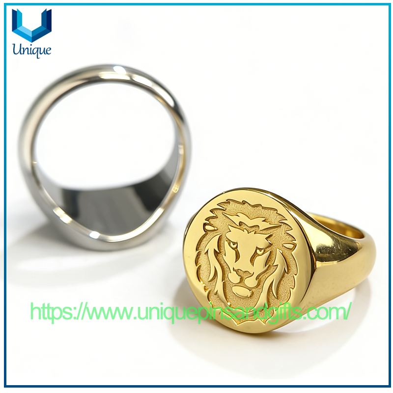 Anillo de dedo de plata 925 con logotipo de León, anillo de oro plateado de alta calidad militar M