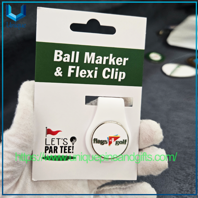 Marcador de pelota de golf de metal con logotipo personalizado y accesorios de golf con clip flexible