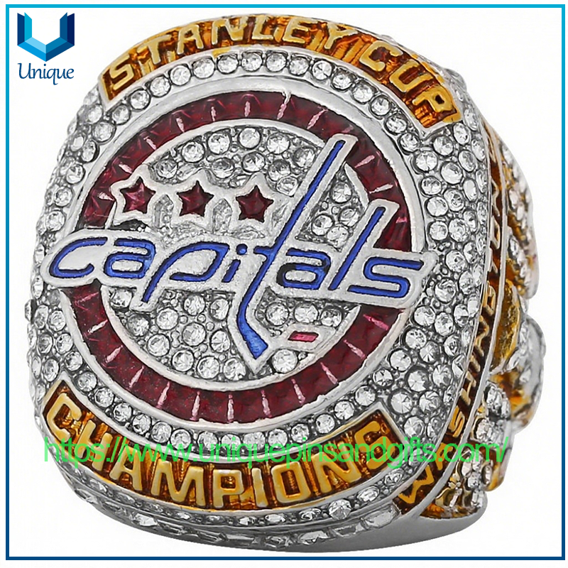 Anillo de dedo para hombre de aleación de la Liga de Hockey sobre hielo con diseño personalizado de la NHL 2018 Washington Capitals Championship