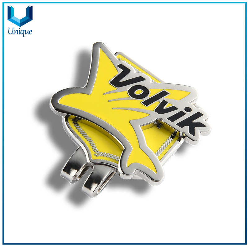 Diseño creativo de bolígrafo de golf en esmalte suave con marca de golf en juego, herramientas de golf metal para regalos promocionales, manualidades de metal fabricante para Golf HatClip en niquelado
