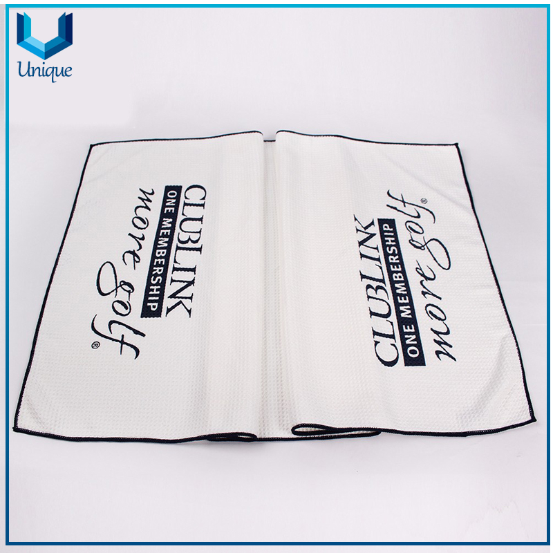 Impresión Logo White Golf Toalla, Personalizar Logo Sport Waffle Microfibra Sport Toalel