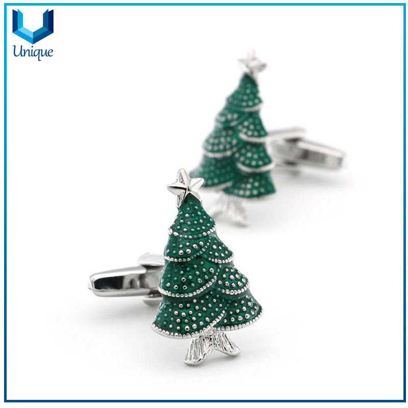 Diseño personalizado Árbol de Navidad Gemelos, Decoración de la joyería de moda Gemelos, Placa de níquel 3D Gemelos de boda para regalos promocionales en Regalos Caja Embalaje