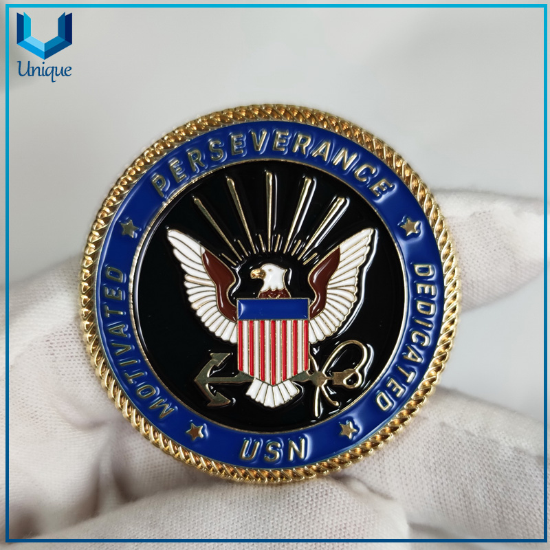 F&aacute;brica de monedas de desaf&iacute;o personalizado, moneda de reconocimiento de n&iacute;quel y oro USN de la Armada militar de EE. UU. para regalos de recuerdo