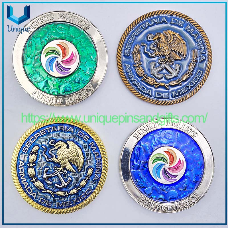 Moneda conmemorativa 3D de diamante personalizada Moneda Conmemorativa de Oro/Plata México Armada Monedera conmemorativa