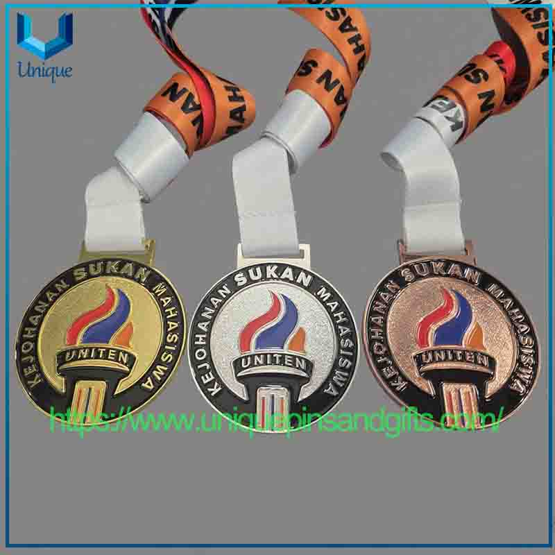 Medalla de metal 3D de dise&ntilde;o personalizado, medalla escolar, medalla deportiva, medalla de marat&oacute;n con cinta (7) 