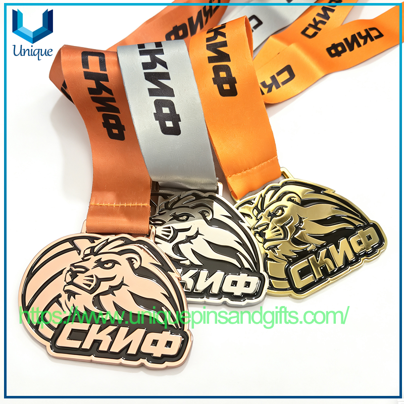 Medallas de metal 3D personalizadas, medallas rusas de eventos deportivos de bronce, oro y plata con cinta