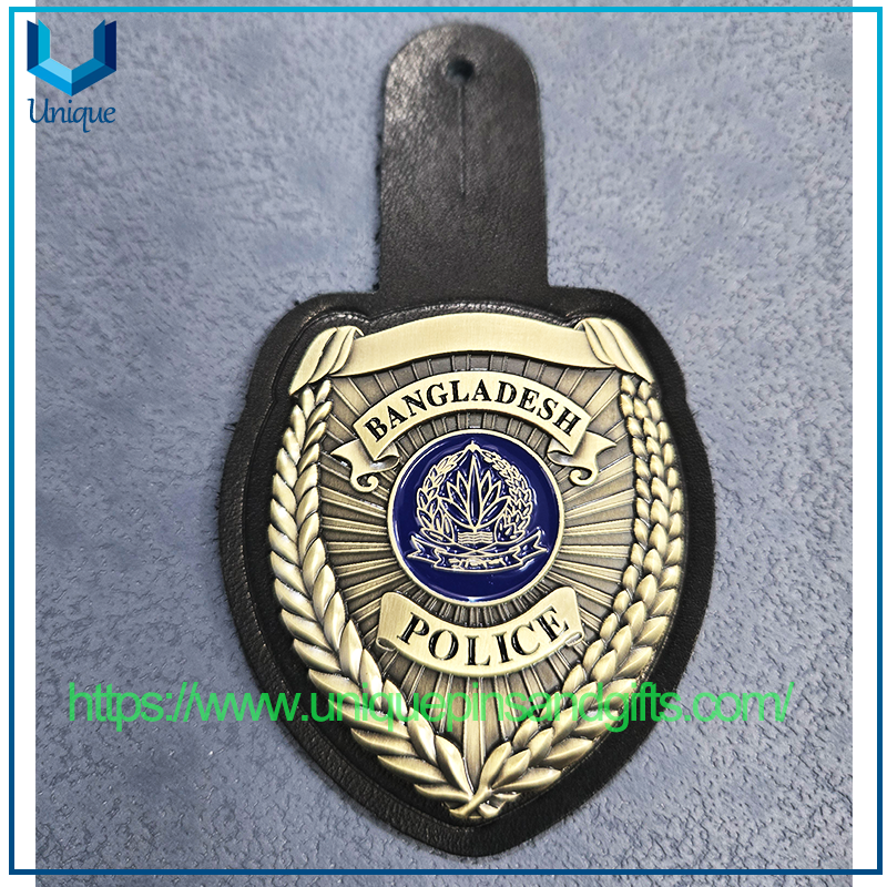 Insignia de metal personalizada de alta calidad Po-lice con soporte de cuero de vaca para Po-Lice de Bangladesh (6) 