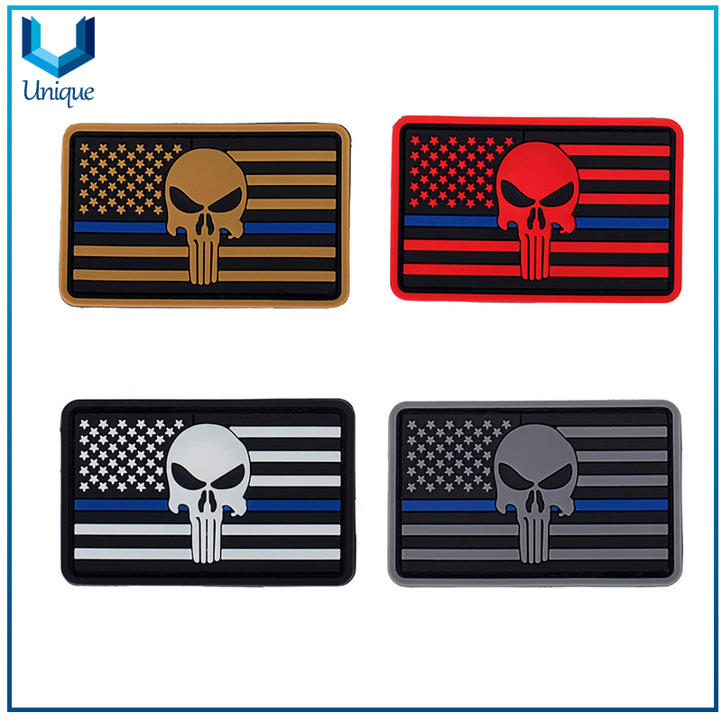 Parche de goma para uniforme, personalice la insignia de goma de la bandera para la prenda de la policía, la etiqueta de goma de PVC con el respaldo de Votro