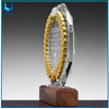 Trofeo de trigo dorado Crytsal en corte de borde con corte de diamante con base de madera, Copa de trofeo de vidrio con logotipo grabado con láser, Trofeo de medalla de premio de honor militar