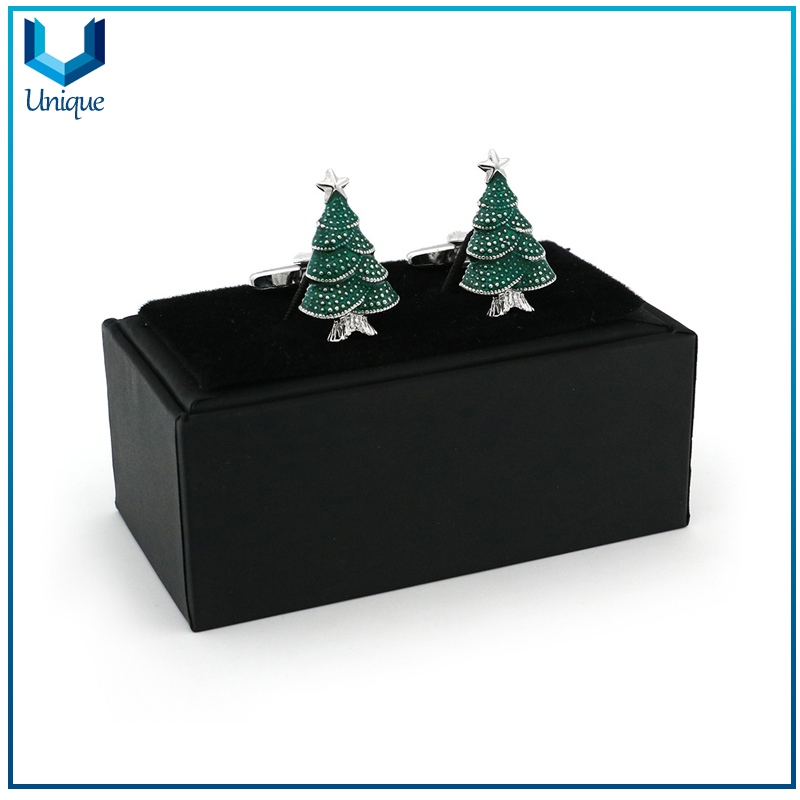 Diseño personalizado Árbol de Navidad Gemelos, Decoración de la joyería de moda Gemelos, Placa de níquel 3D Gemelos de boda para regalos promocionales en Regalos Caja Embalaje