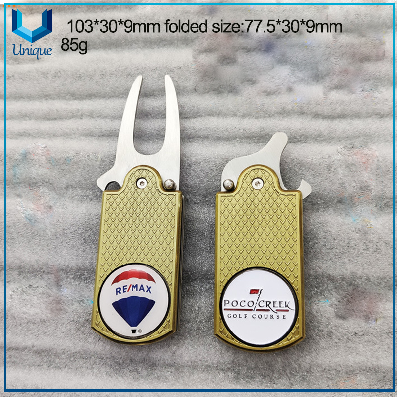 Accesorios de golf de moda, herramienta Divot de Golf Metal con la marca de pellicher de golf personalizada en el set para el regalo promocional, la herramienta Divot Divot con la explotación de la botella