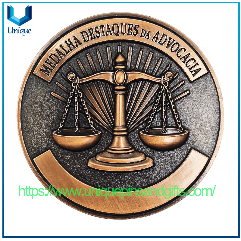 Moneda de Honor de Medalla de Premio de Abogado Destacado de 2' con revestimiento antiguo 3D personalizado de Brasil