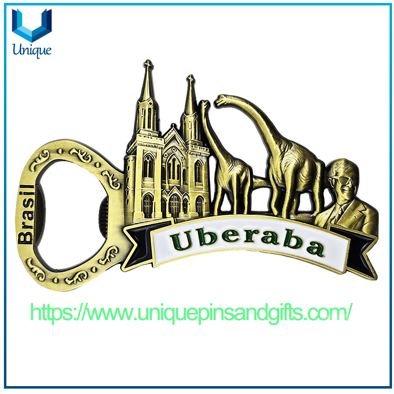 Etiqueta engomada personalizada del imán del refrigerador del cobre del patrón del dinosaurio del logotipo de la ciudad del Metal de Brasil PEIROPOLIS Uberaba