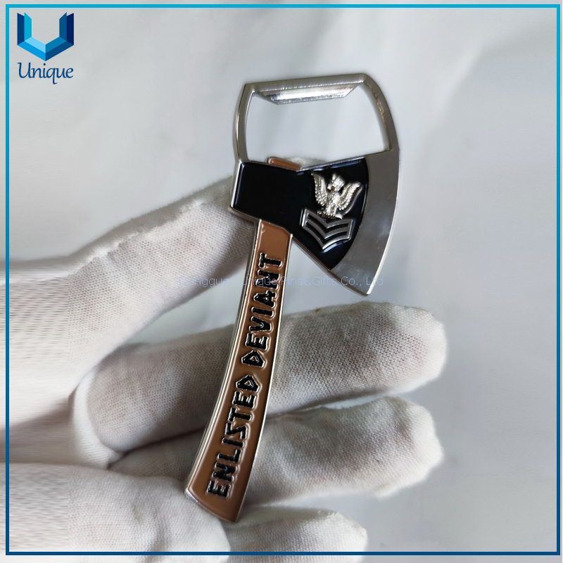 Moneda de desafío de forma única de diseño personalizado, moneda de abrebotellas conmemorativa con hacha 3D