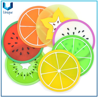 Fruit Design Cup Mat Mesa Mesa Placemat Posavasos de goma de silicona, Custom 2D Soft PVC Caucho Posavero Personalizado Diseño de frutas Copa Mat