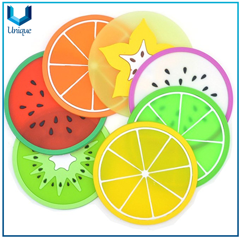 Fruit Design Cup Mat Mesa Mesa Placemat Posavasos de goma de silicona, Custom 2D Soft PVC Caucho Posavero Personalizado Diseño de frutas Copa Mat