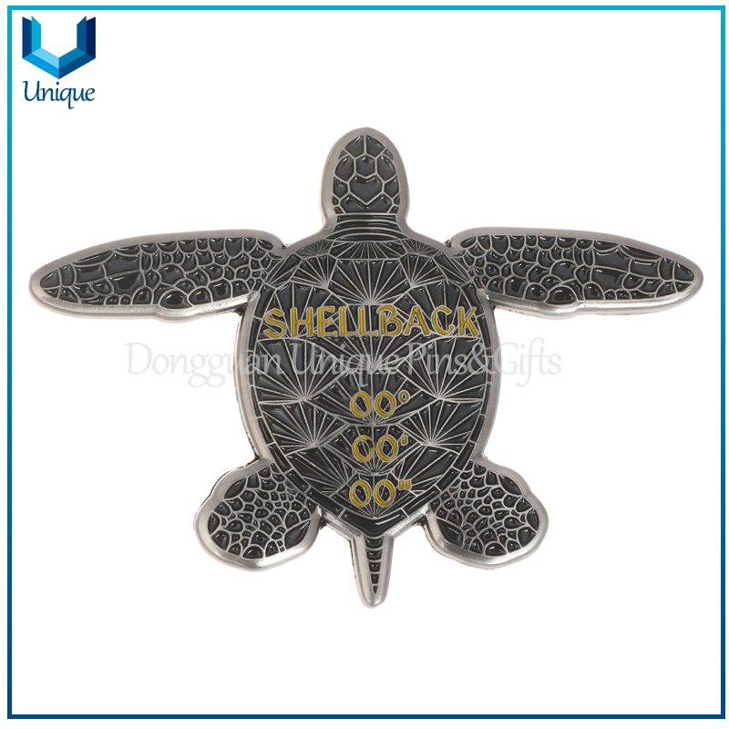 Moneda de tortuga Shellback 3D personalizada, moneda de desafío conmemorativa de estilo de moda de níquel negro para regalos de recuerdo