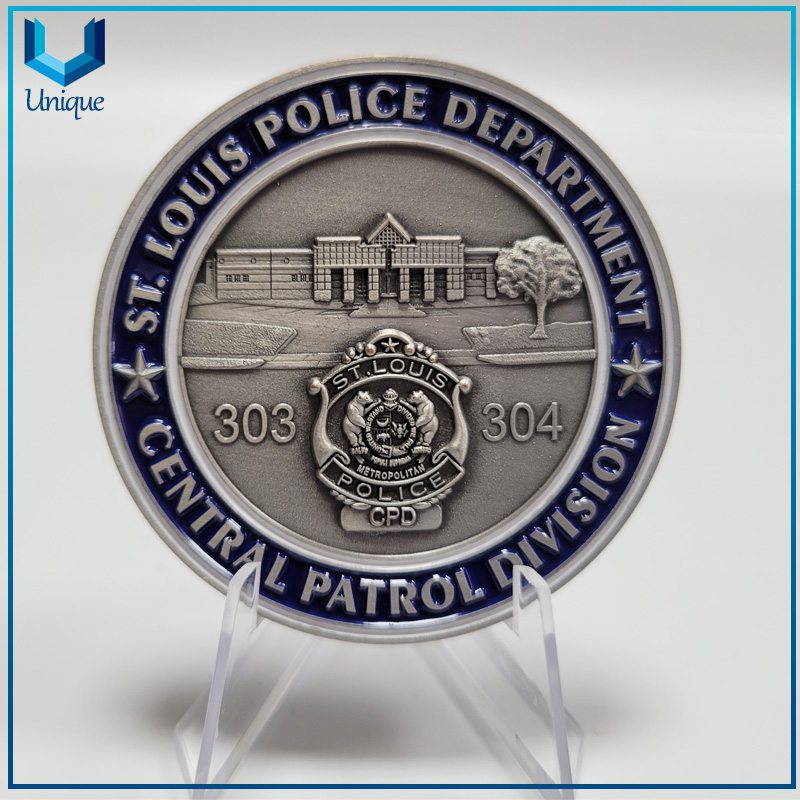 Moneda de polic&iacute;a conmemorativa del desaf&iacute;o de plata antigua 3D de ST Louis de EE. UU. de dise&ntilde;o personalizado-3