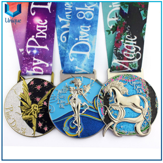 Alta calidad, Fasion Design Creative Design 3D Pink Diva Medal, Medalla de Diva Fairy Diva, Medalla Diva de Unicornio, Medalla 3D para competir