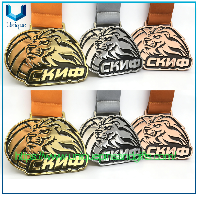 Medallas de metal 3D personalizadas, medallas rusas de eventos deportivos de bronce, oro y plata con cinta