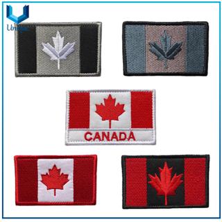 Insignias textiles bordadas, parche de bandera national de Canadá, palo en parches de etiqueta de bordado, plancha en logo de bordado