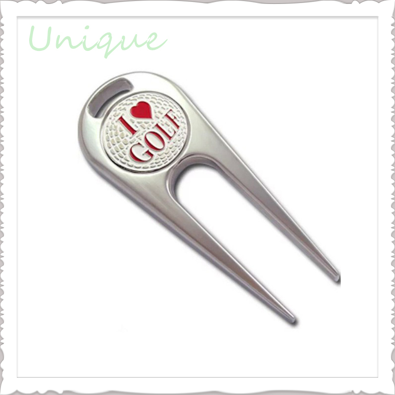 Herramienta de divot de la aleación de la aleación de zinc de la matriz con el logotipo de la marca de identificación del diseño de la marca de modas de diseño, al por mayor de fábrica accesorios para golf para regalos