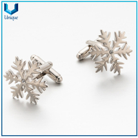 Cyrstal Decorated Manclink, mancuerna de copo de nieve, personalice la corbata de la joyería de moda de Navidad de la Navidad Pin & Cuffpink en el conjunto para regalos promocionales