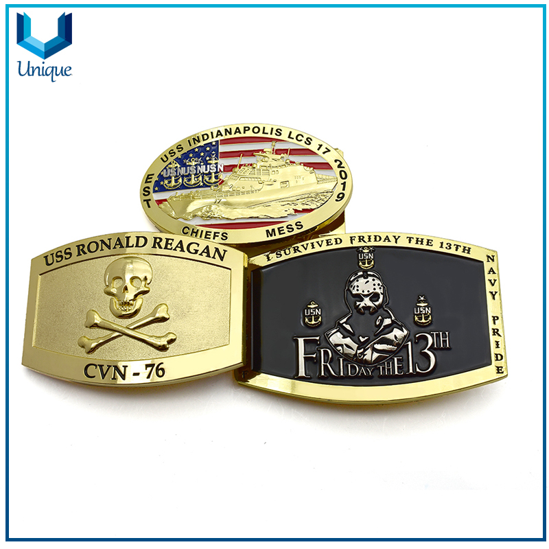 Hebilla de la correa de la nave de la nave de la marina de los USS personalizada de alta calidad, hebilla del cinturón de la policía militar de 38 mm / 60 mm de oro, hebilla de metal para regalos de promoción