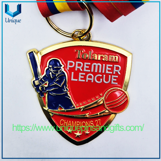 Medalla personalizada de la liga de béisbol de metal 3D Tolaram PREMIER LEAGUE CHAMPIONS 27 Medalla de latón dorado y plateado con cinta