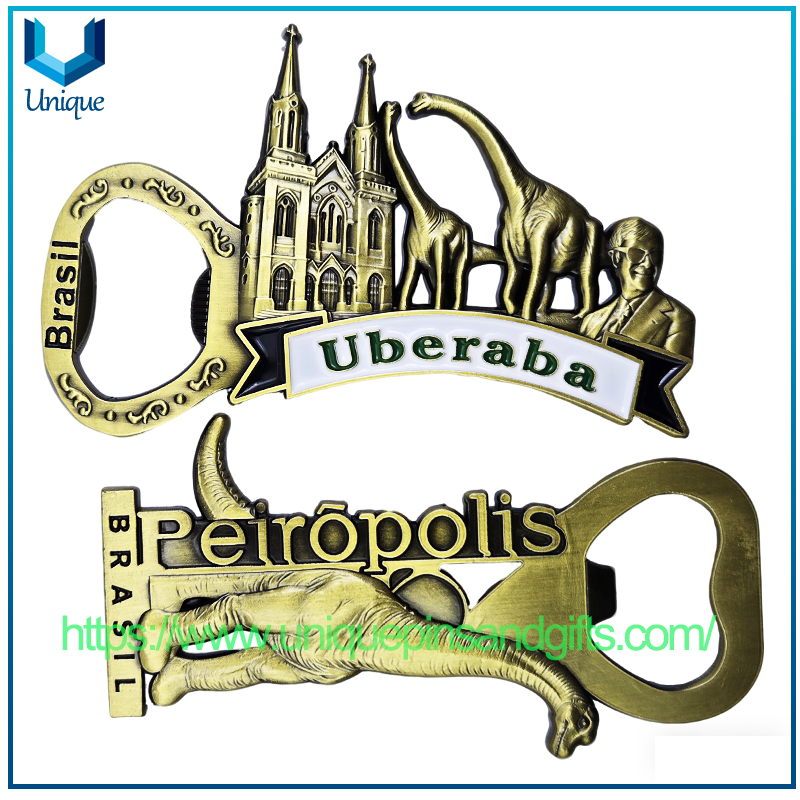 Etiqueta engomada personalizada del imán del refrigerador del cobre del patrón del dinosaurio del logotipo de la ciudad del Metal de Brasil PEIROPOLIS Uberaba
