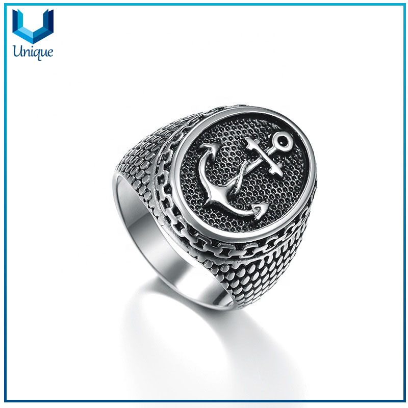 Jiushang Retro Navy Boat Anchor Style Alloy Cobre Titanium Acero Hip Hop Hop Hop Vintage Punk Jewelry Mens Ring