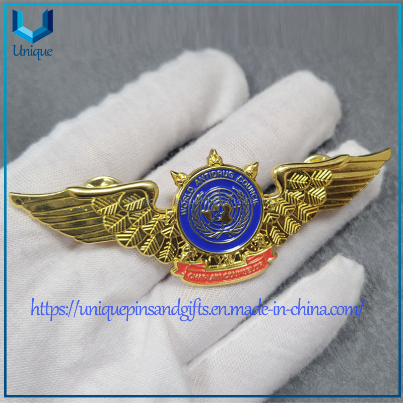 Insignia de medalla de premio de bronce de alta calidad, oro 3D personalizado, Pin de solapa de Metal Elbme del Consejo Mundial Antidrogas de Ecuador