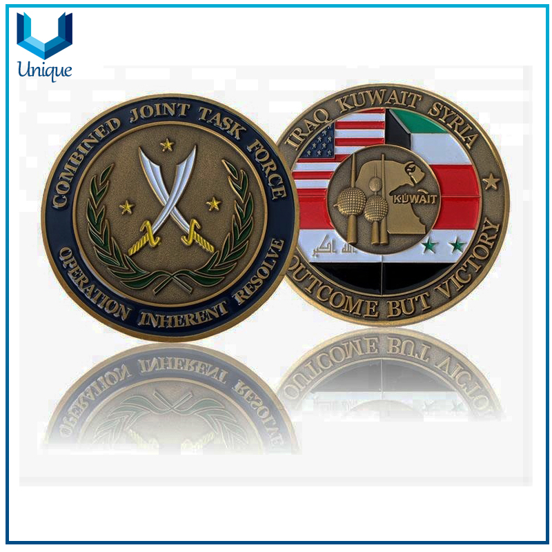 Personalice la moneda de diseño, la moneda de la victoria, la moneda de Irak Kuwait Siria en 3D, la moneda de latón antiguo para el honor