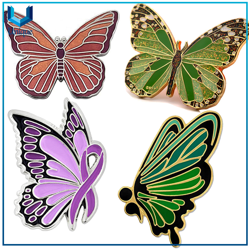 Pin de solapa de mariposa de metal, broche de prendas de vestir, pin de la doctora del sombrero, emblema del nombre, Pin de solapa de Rainblow, Pasadores de regalo promocionales personalizados