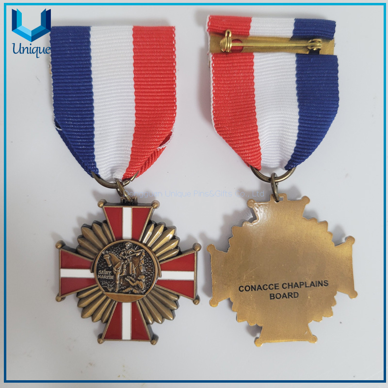 Medalla Martin de Tours personalizada, medalla chapada en cobre antiguo 3D, medalla de bronce militar de alta calidad con cinta y pasador de seguridad 