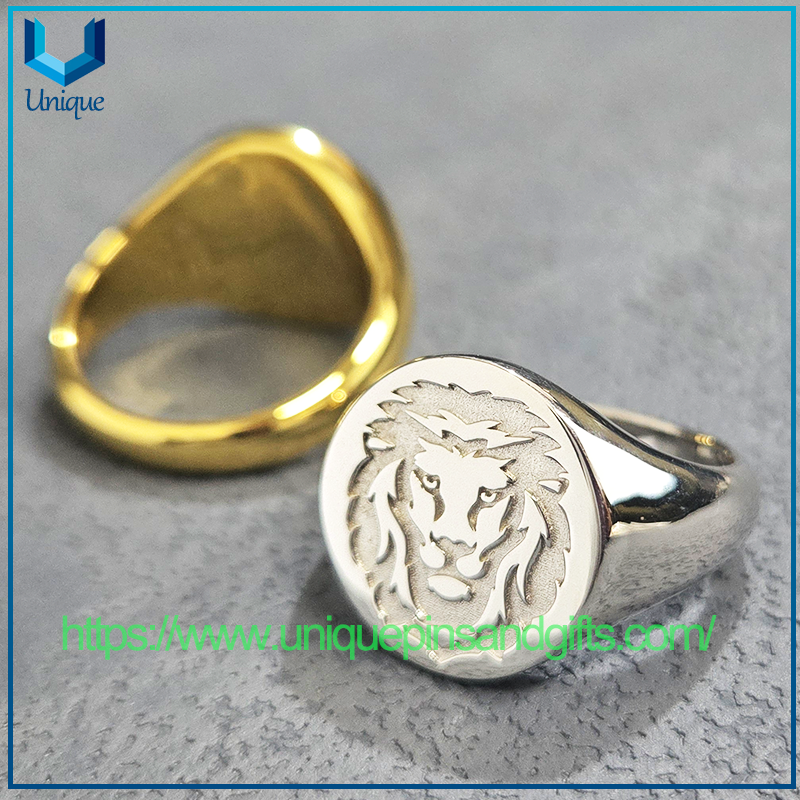 Anillo de dedo de plata 925 con logotipo de León, anillo de oro plateado de alta calidad militar M