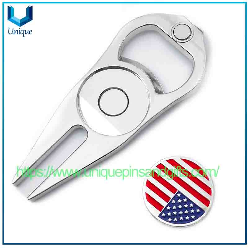 Spot-on Golf Green Fork Metal Ball Fork, abridor de botellas Marcador de pelotas de golf Herramienta de césped de golf para regalo de golf