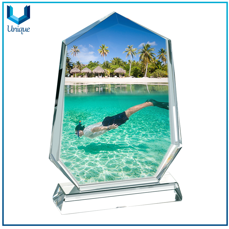 Marco de fotos de muestra gratis, marco de vidrio de soporte para conjuntos de decoración del hogar, impresión de fotos de sublimación de cristal de la boda regalos promocionales