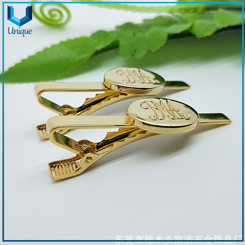 Wholesale fabricante de artesanías metálicas, personalice la barra de corbata chapada en oro de alta calidad 24k, Pin de collar de mancuerna de moda, Pin de lazo de regalo