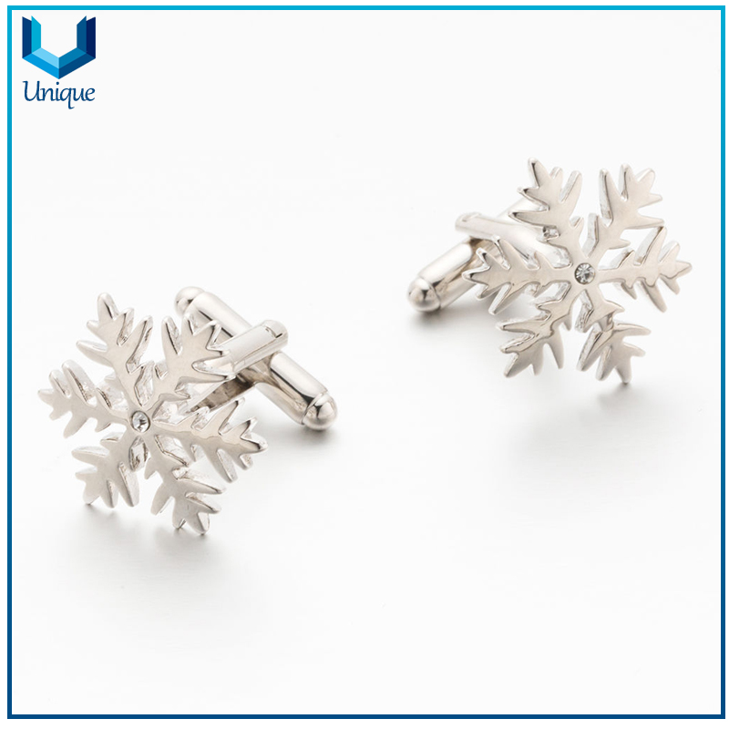 Cyrstal Decorated Manclink, mancuerna de copo de nieve, personalice la corbata de la joyería de moda de Navidad de la Navidad Pin & Cuffpink en el conjunto para regalos promocionales
