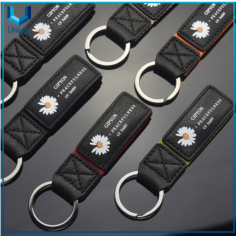 Llavero de cuero, llavero de la impresión del llavero del logotipo de la impresión, Moda Personalizar diseño de cuero + llavero de correas Cadena para regalos