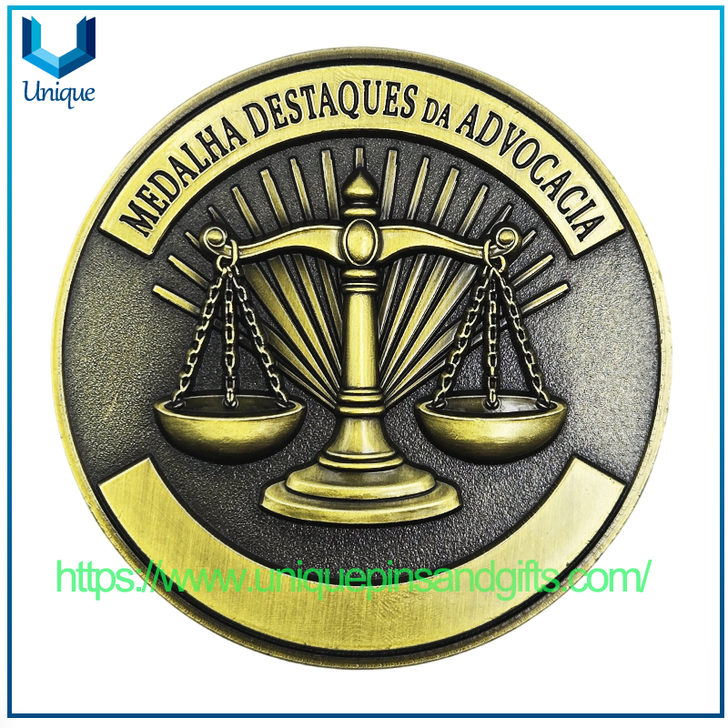 Moneda de Honor de Medalla de Premio de Abogado Destacado de 2' con revestimiento antiguo 3D personalizado de Brasil