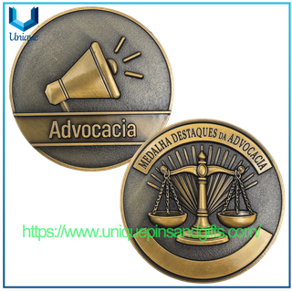 Moneda de recuerdo de medalla de excelencia legal personalizada de 2' con revestimiento antiguo 3D de Brasil para Advocacia