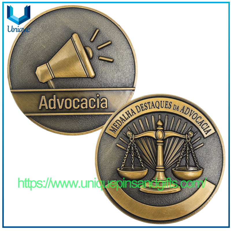 Moneda de recuerdo de medalla de excelencia legal personalizada de 2' con revestimiento antiguo 3D de Brasil para Advocacia