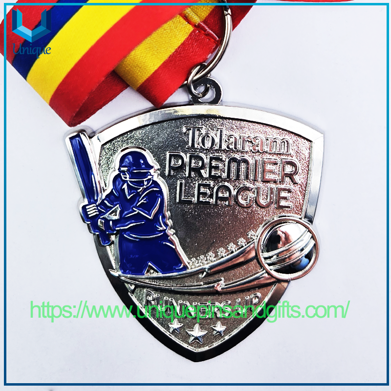 Medalla personalizada de la liga de béisbol de metal 3D Tolaram PREMIER LEAGUE CHAMPIONS 27 Medalla de latón dorado y plateado con cinta
