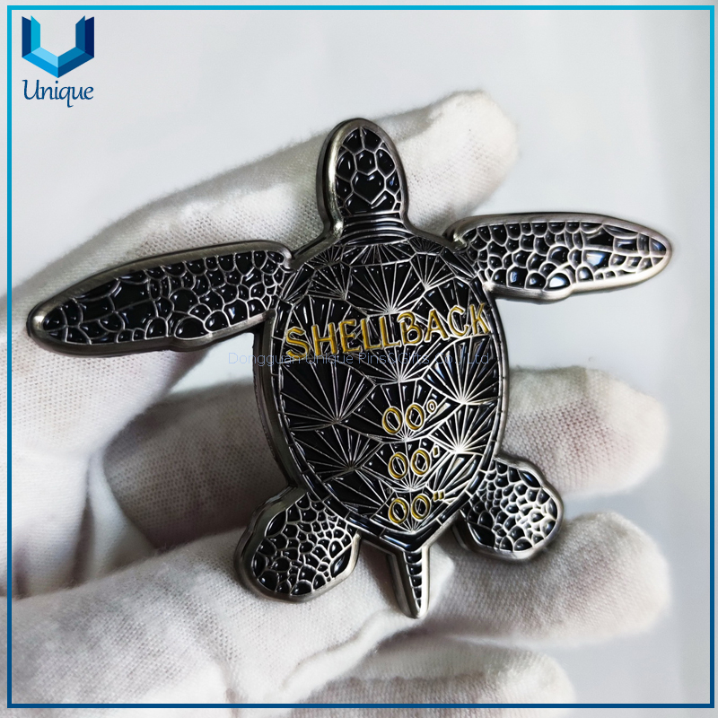 Moneda de tortuga Shellback 3D personalizada, moneda de desafío conmemorativa de estilo de moda de níquel negro para regalos de recuerdo